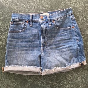 madewell high-rise denim shorts.